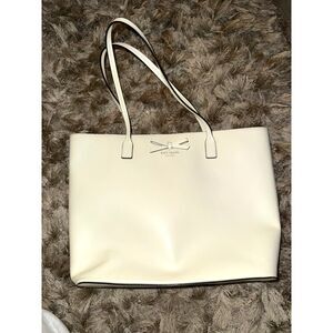 Kate Spade Cream White Bow Zipper Tote Bag